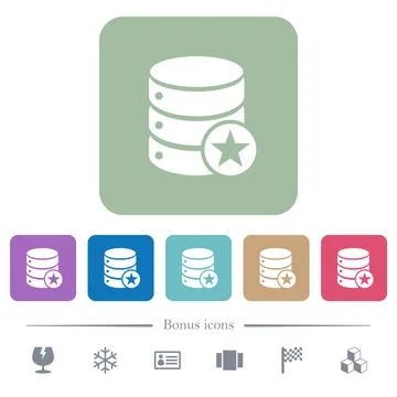 Marked database flat icons on color rounded square backgrounds 库存插图