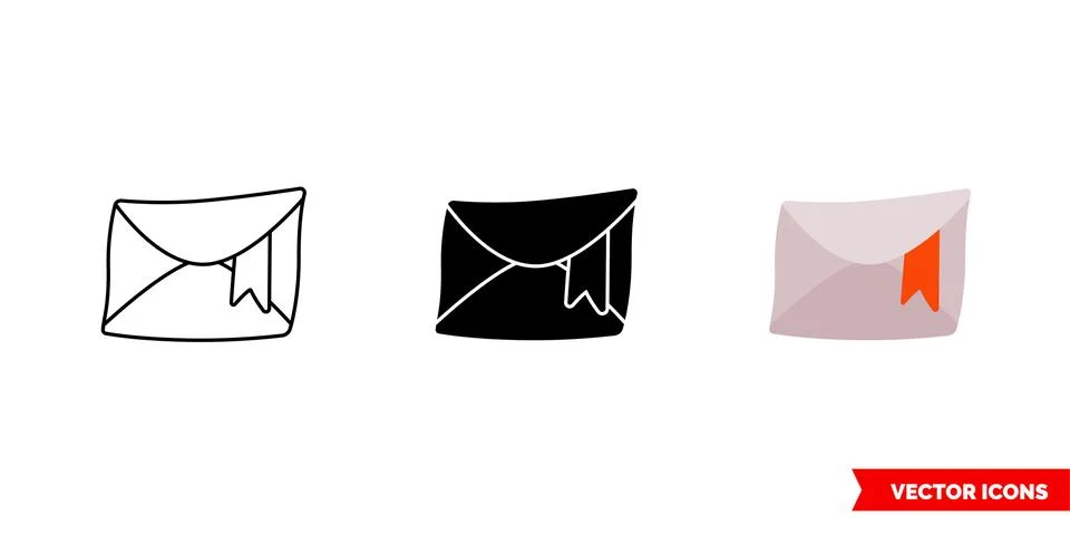 Marked mail icon of 3 types color, black and white, outline. Isolated vector  Stock Illustration