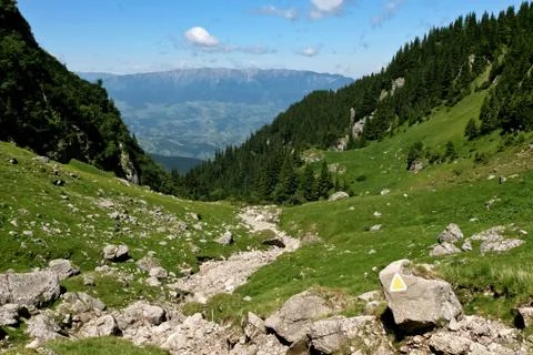 Marked mountain trail Stock Photos