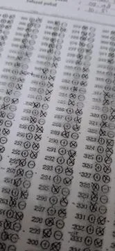 Marked Multiple Choice Answer Sheet Paper Close Up Test Concept Stock Photos