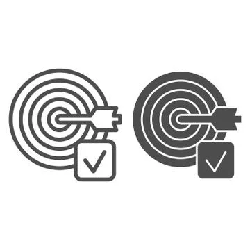 Marked target and arrow line and solid icon. Board for darts and marker checkbox Stock Illustration