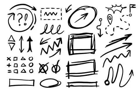 Marker circles, pointing arrows, frames doodle collection Stock Illustration