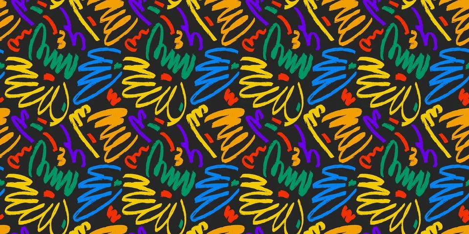 Marker drawn scribble abstract seamless pattern. Childish drawing. Hand draws 스톡 일러스트