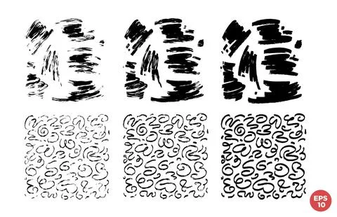 Marker drawn scribble square composition vector set. Childish drawing. Hand d Stock Illustration