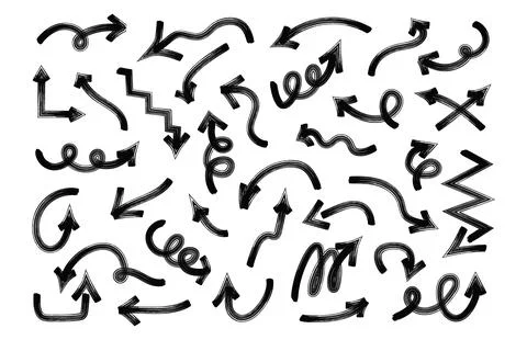 Marker hand drawn bold arrows set. Collection of doodle thick lines in diff.. Stock Illustration