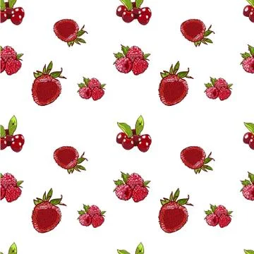 Marker Hand drawn isolated seamless pattern berries on white background banne Illustrazione stock