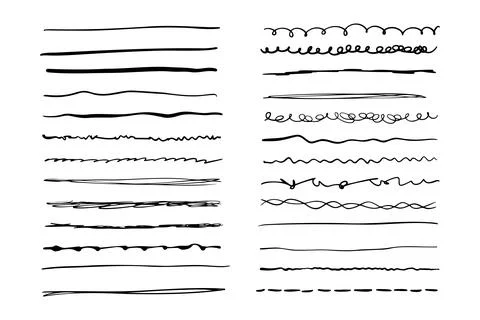 Marker hand drawn line border set and scribble design elements. Hand drawn Stock Illustration