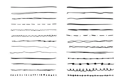Marker hand drawn line border set and scribble design elements. Hand drawn Stock Illustration