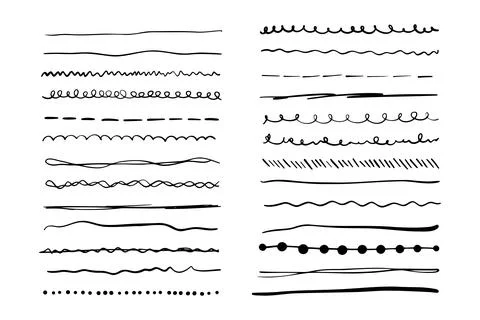 Marker hand drawn line border set and scribble design elements. Hand drawn 스톡 일러스트