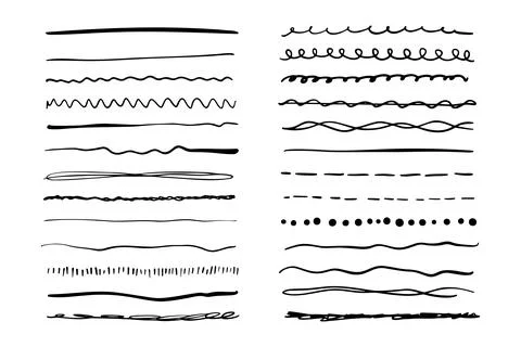 Marker hand drawn line border set and scribble design elements. Hand drawn Stock Illustration
