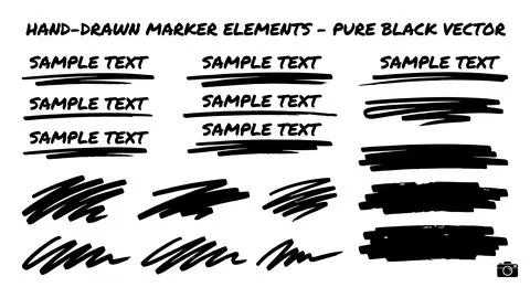 Marker highlight elements collection in black for text emphasis and annotatio Stock Illustration