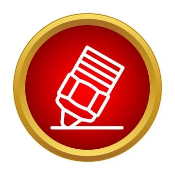 Marker icon drawing line on red button Stock Illustration
