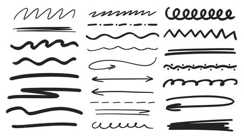 Marker lines, waves, underlines and arrows set Illustrazione stock