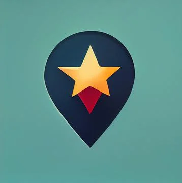 Marker location, map pin. Game location logo . Pointer sign with star. Stock Illustration