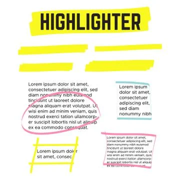 Marker marks. Yellow marker text selection vector Stock Illustration