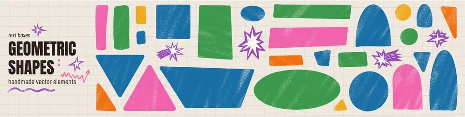 Marker patch and crayon shape texture for kids design. Geometric marker stickers Stock Illustration