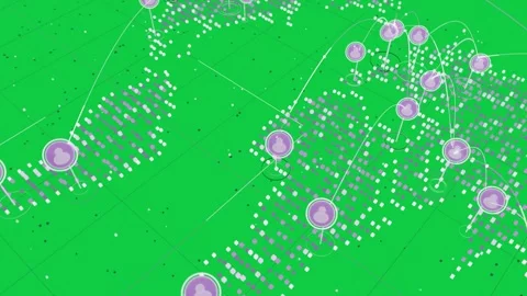 On marker rise purple 3D grid linking arcs tiles glowing camera rising showing Stock Footage 337127281
