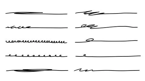 Marker scribble elements set. Hand drawn strokes, underlines vector illustr.. Stock Illustration