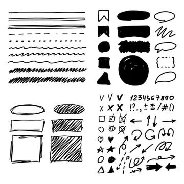 Marker style set hand drawn Stock Illustration