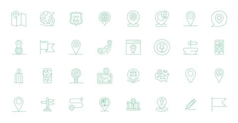 Marker Vector Icon Collection with 32 64x64 Thin Line Designs 스톡 일러스트