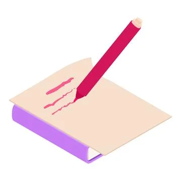 Marker writing icon isometric vector. Red marker write on paper sheet book icon 스톡 일러스트