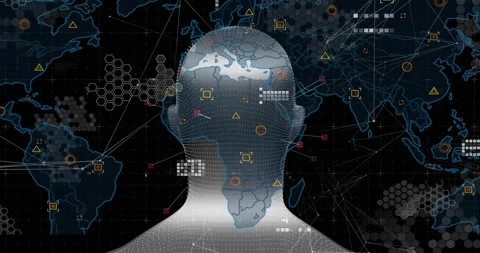 Markers appearing causing 3D point-cloud head rotating and getting map overlay Stock Footage 328485925