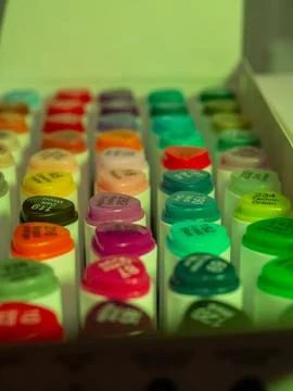 Markers in a box Stock Photos