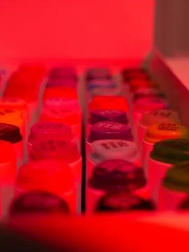 Markers in box with red light Stock Photos