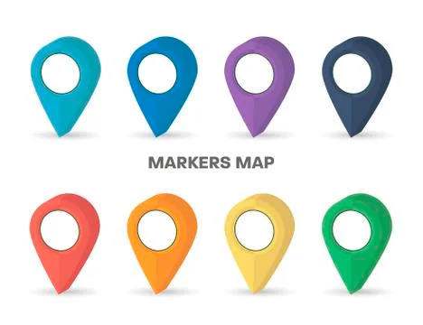 Markers map rainbow colors set with shadow Stock Illustration