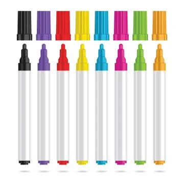 Markers pen. Set of eight color markers. Stock Illustration