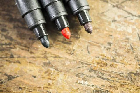 Markers on the table Stock Photos