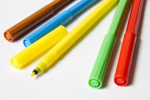 Markers on white background Stock Photos