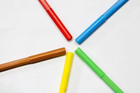 Markers on white background Stock Photos