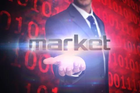 Market against shiny red binary code on black background Stock Illustration
