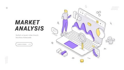 Market Analysis And Data Research Isometric Vector Illustration Banner Templa Stock Illustration