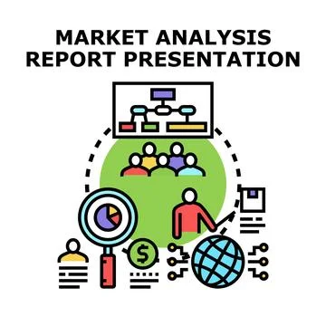 Market analysis report presentation conducting business strategy Stock Illustration