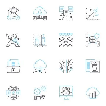 Market analytics linear icons set. Trends, Forecasting, Analysis, Insights, Data Illustrazione stock