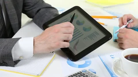 Market Analyze using digital tablet Stock Footage 21243251