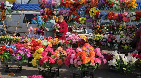 Market artificial flowers Stock Footage 37263894