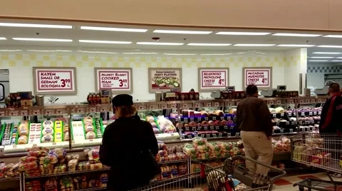 Market Basket deli meat counter customers, sound Stock Footage