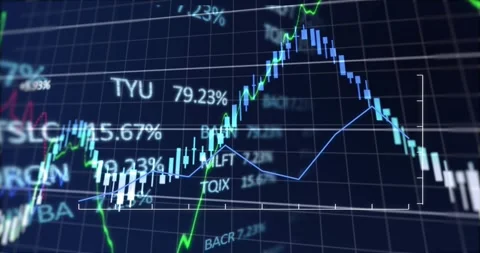 Market chart updating from data, showing rising bars, lines, % reversing into Video stock 331197698