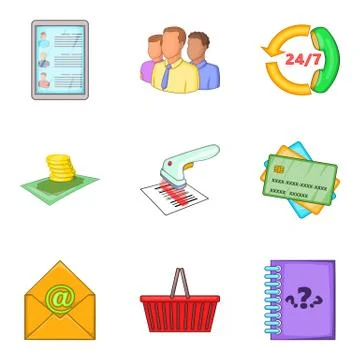 Market client support icon set, cartoon style Illustrazione stock