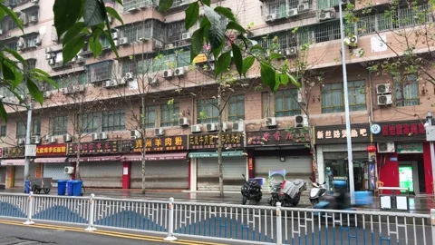 Market closed in Wuhan city in coronavirus Stock Footage
