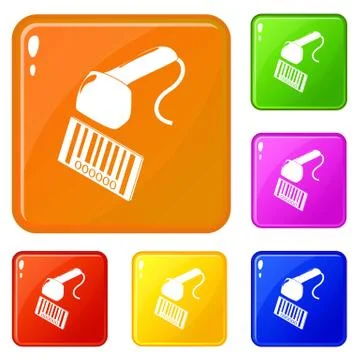Market code scanner icons set vector color 스톡 일러스트