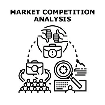 Market competition analysis evaluating business strategy and customer feedbac Stock Illustration