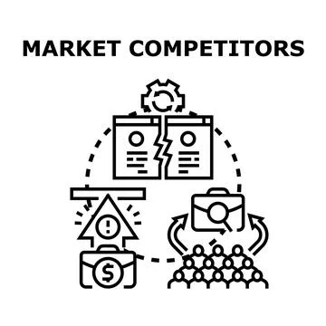 Market competitor analysis evaluating business rivalry and growth Illustrazione stock