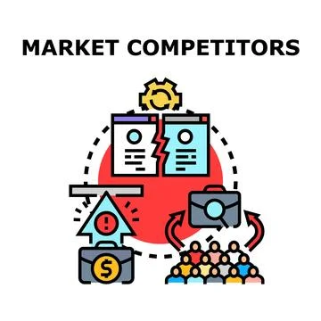 Market competitor analysis evaluating business rivalry and growth Illustrazione stock
