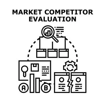 Market competitor evaluation analyzing business strategy Stock Illustration