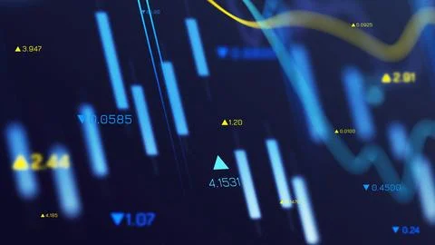 Market data display showing dollar currency values and trading indicators in a 库存照片