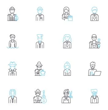 Market data linear icons set. Trends, Analytics, Research, Insights, Reports Stock Illustration
